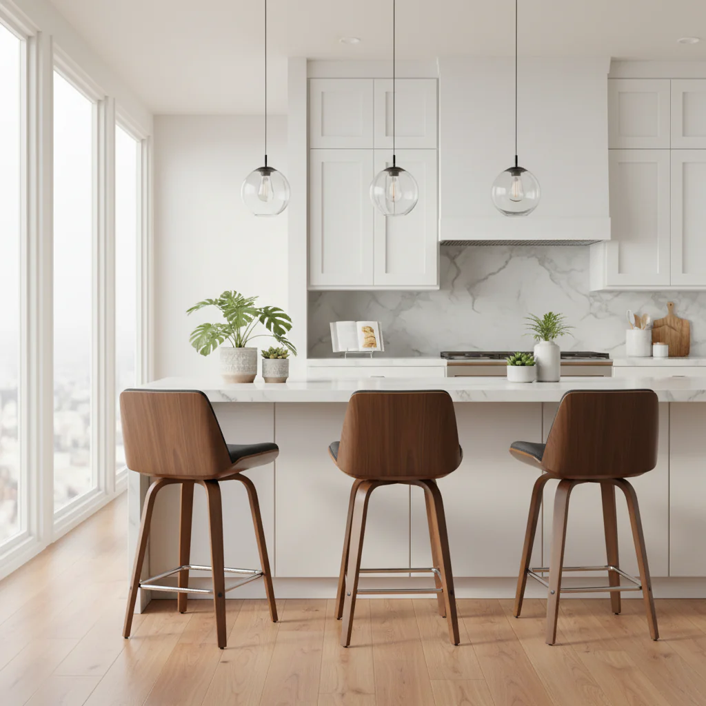 24 Fixed-Height Counter Stool with Bent Wood Legs & Square Footrest (Set of 2)