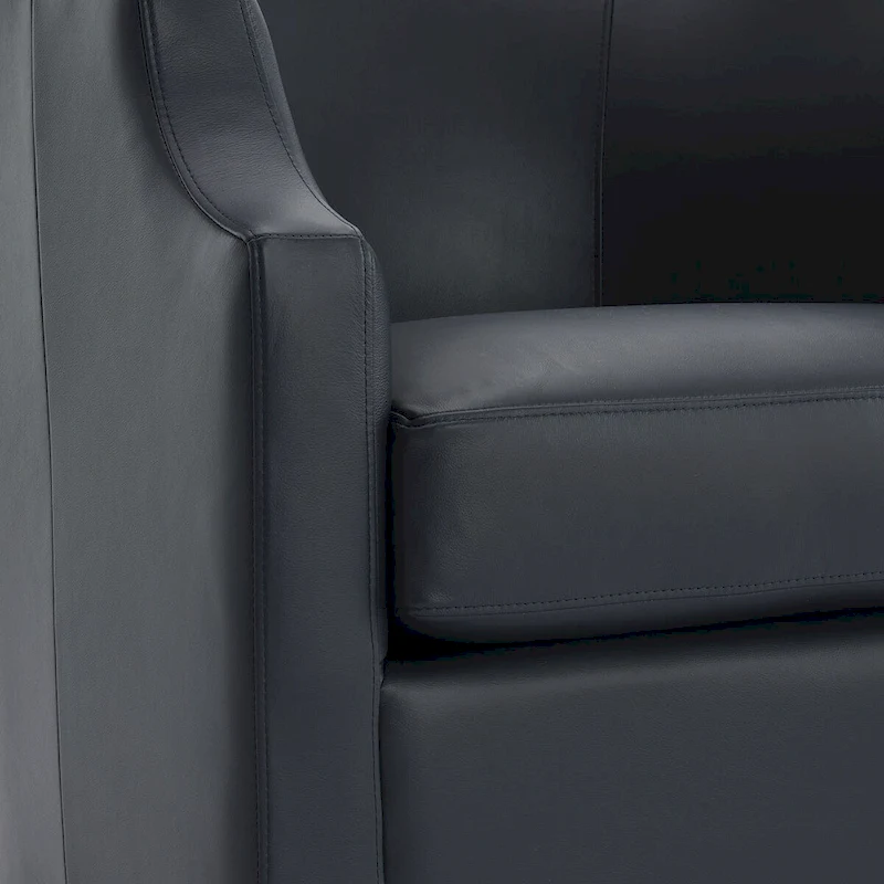 Everette Midnight Blue Top Grain Leather Swivel Glider Barrel Chair by Greyson Living