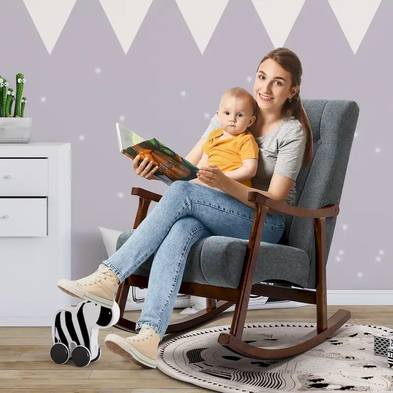 AVAWING Upholstered Rocking Chair ModernHighBackArmchair