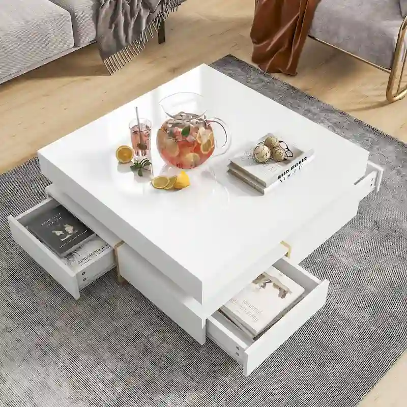 Stylish High Gloss Coffee Table with 4 Drawers