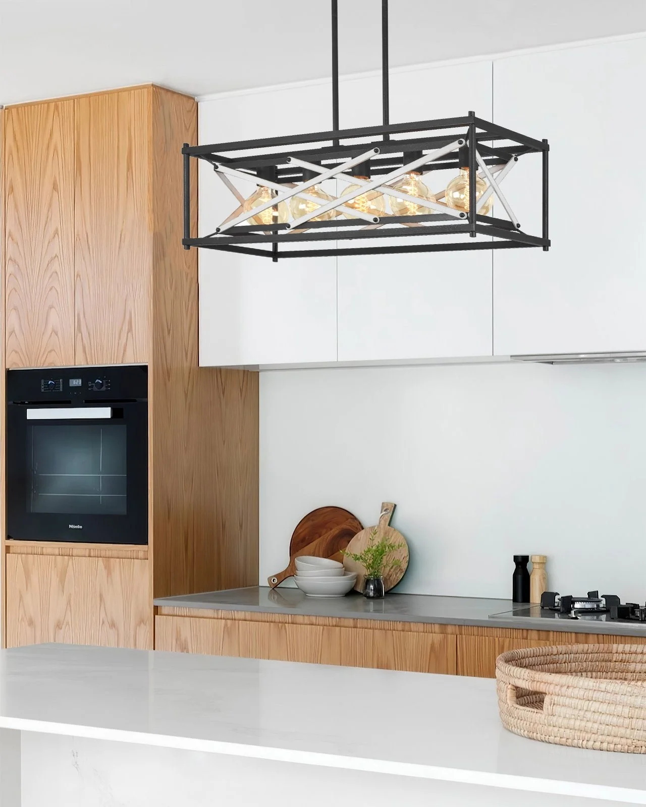 Lexington 32 5-Light Farmhouse Rectangular Kitchen Island Light / Pool Table Light