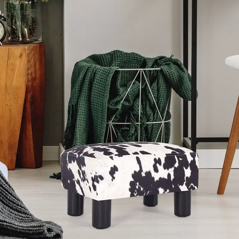 Adeco Faux Leather Ottoman Foot Rest Stool Square Padded Seat Ottoman