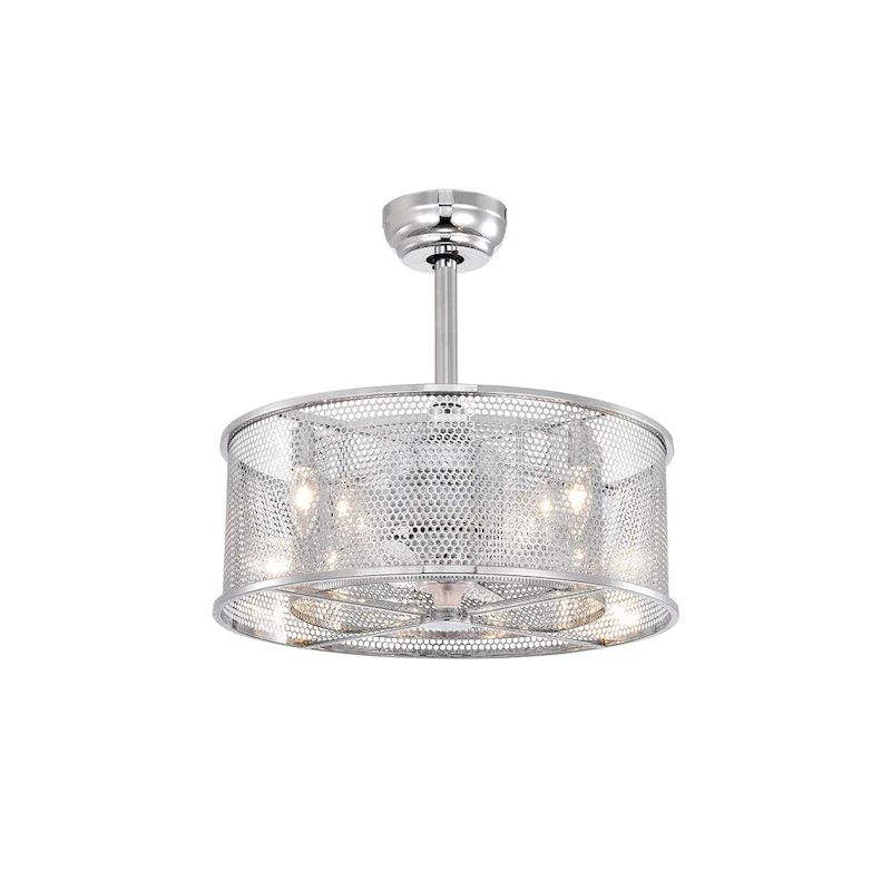 Jeni Chrome 20-Inch 3-Blade Ceiling Fan with Double Honeycomb Metal Drum (Includes Remote)