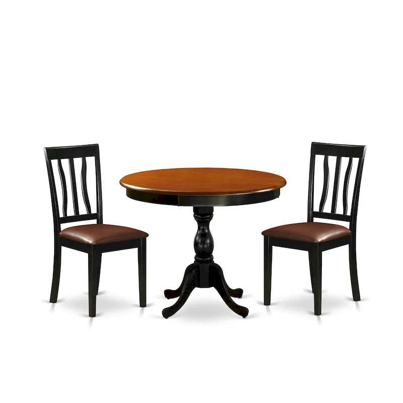 Dining Table Set- A Round Kitchen Table and Dining Chairs, Black & Cherry (Pieces & Seat Type Options)