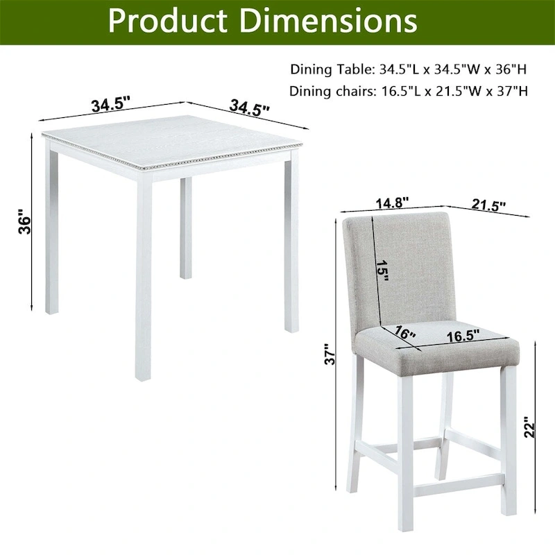 5-piece Wood Dining Counter Height Table and Chair Set