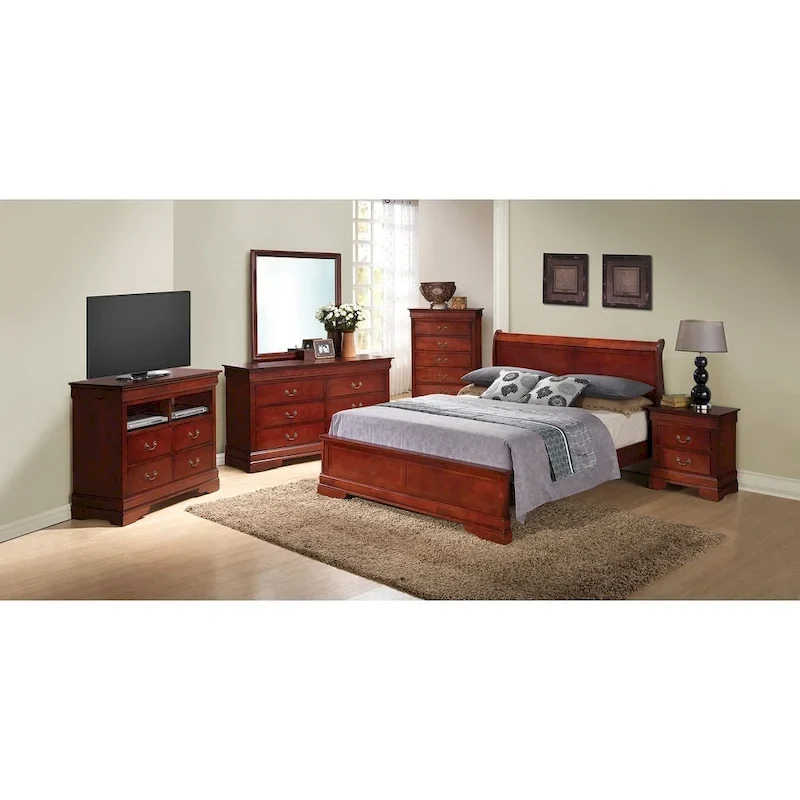 Louis Philippe King Wood Panel Bed