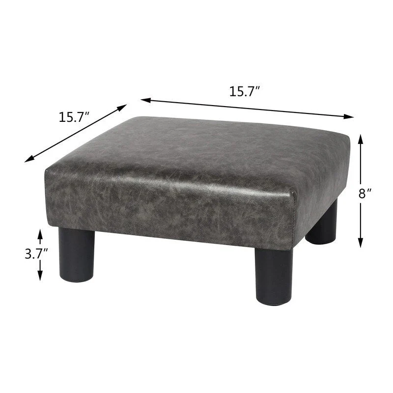 Adeco Small Footstool PU Leather Ottoman Square Footrest Stool Modern