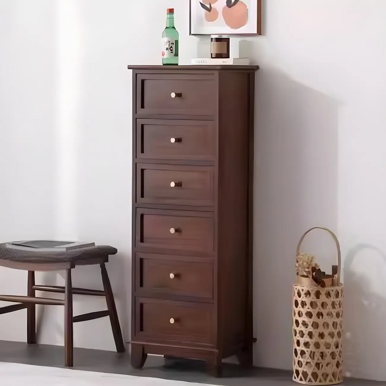 Industrial Rectangular Brown Wooden Drawer Cabinet