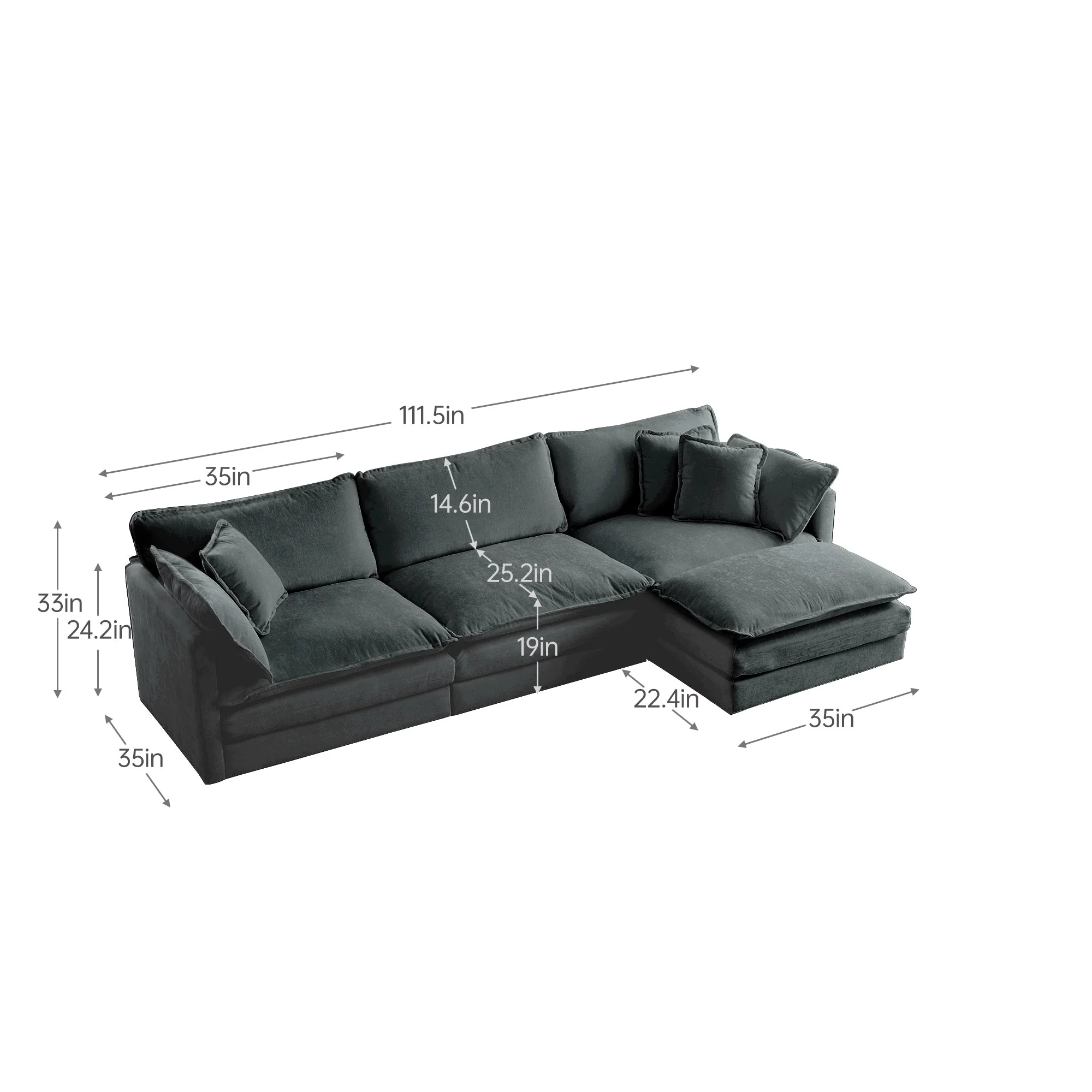 Walker Edison | Comfy Modular Cloud L Shaped Sectional Sofa With Ottoman