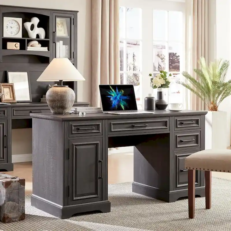 58  Large Computer Desk with Drawers, Embossed Texture Office Desk