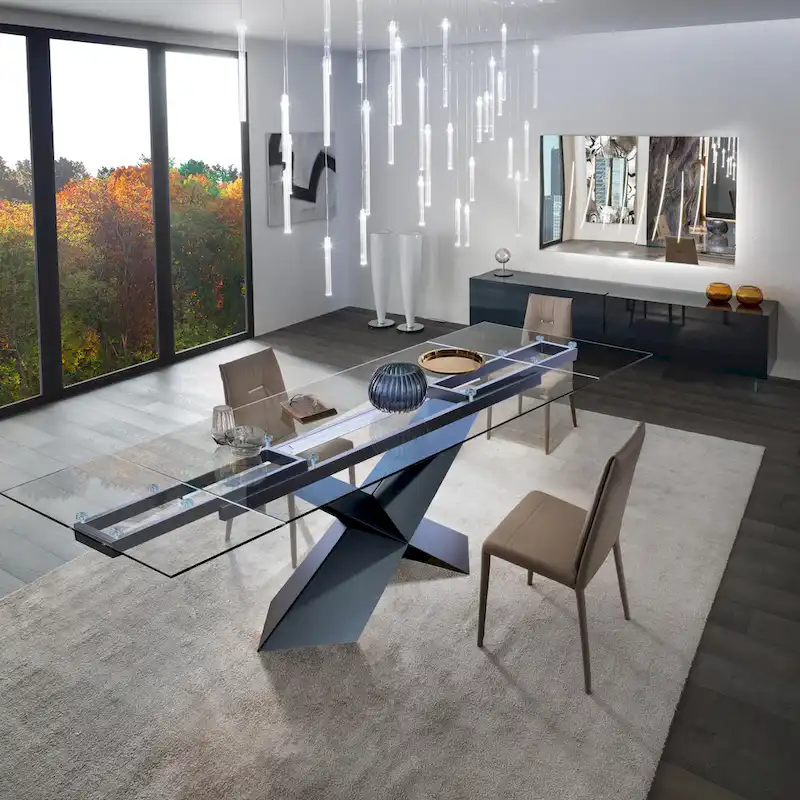 Extendable Dining Table with Glass Top, 70.87–106.3 Inches
