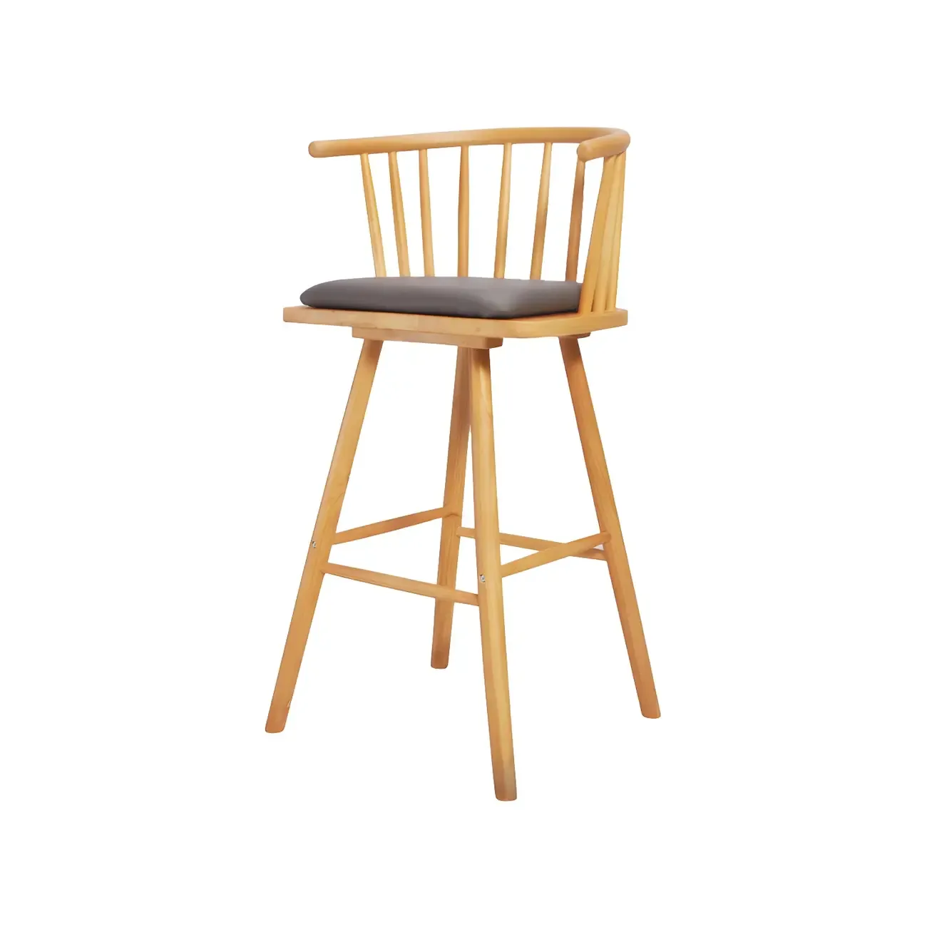 Traditional Wooden Low Back Bar Stool with Cushioned Seat