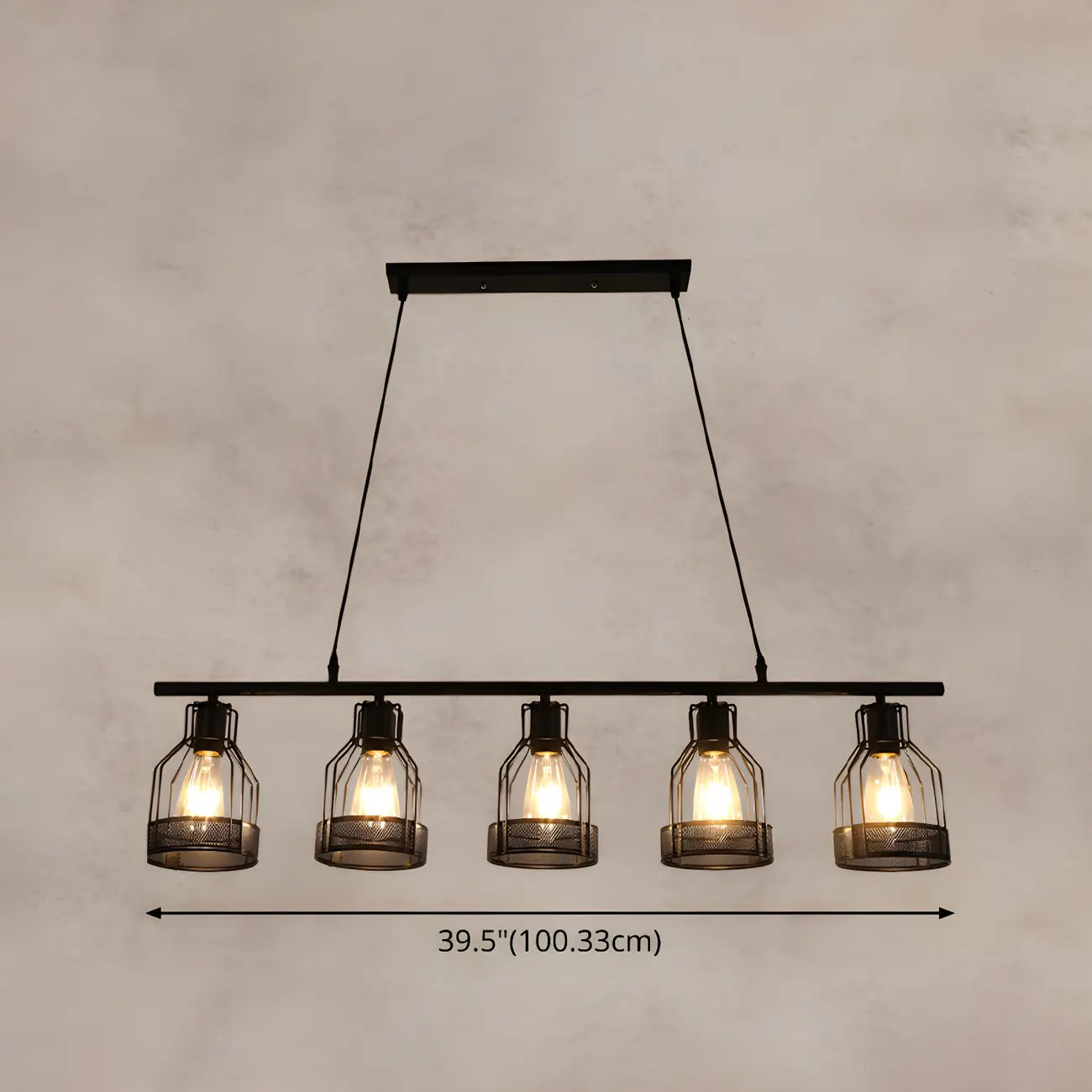Industrial Black Metal Cage Large Island Pendant Light