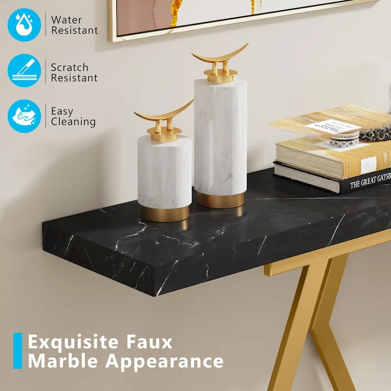 White Faux Marble Console Table 70.9