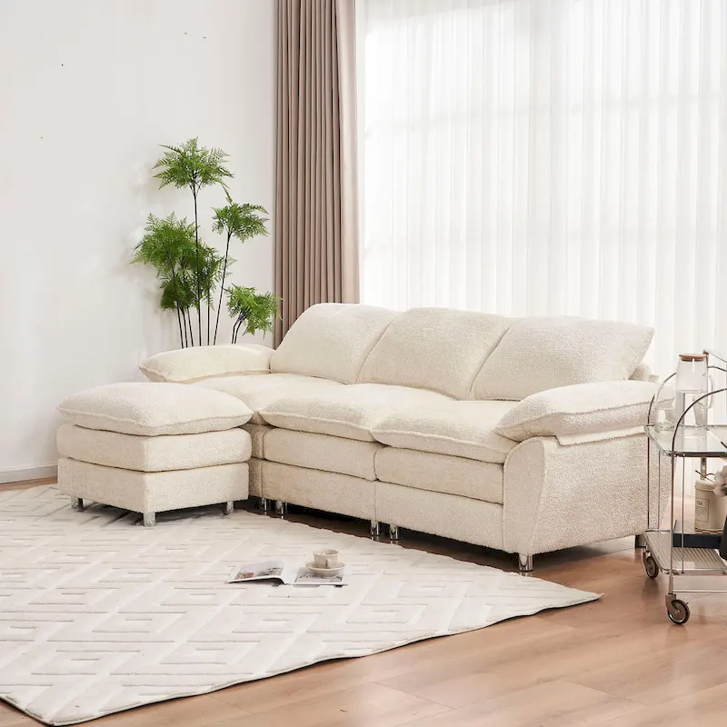 Modern Deep 3-Seat Sofa Couch with Ottoman