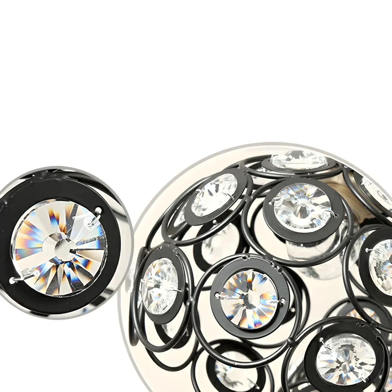 Modern 3-Light Round Crystal Black Metal Dome Pendant Light