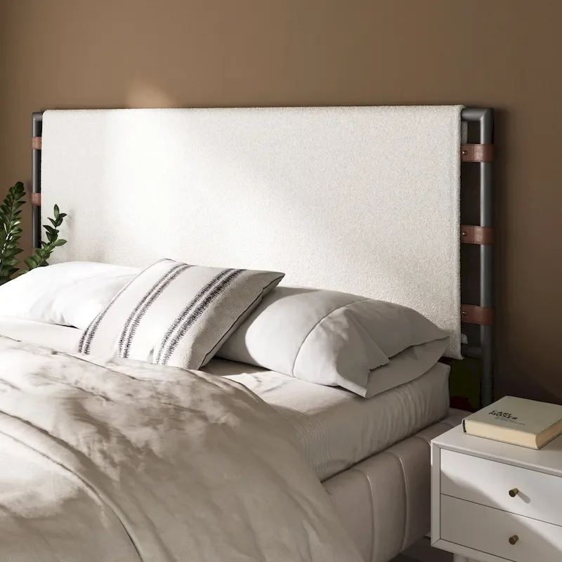 Nathan James Aspen Bed Headboard, Boucle Upholstered Headboard with Matte Metal Frame