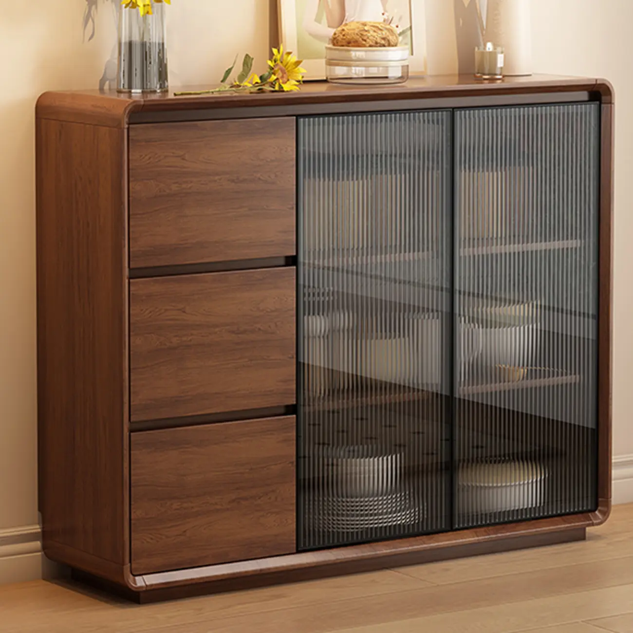 Casual Espresso Wood Sideboard with Drawers