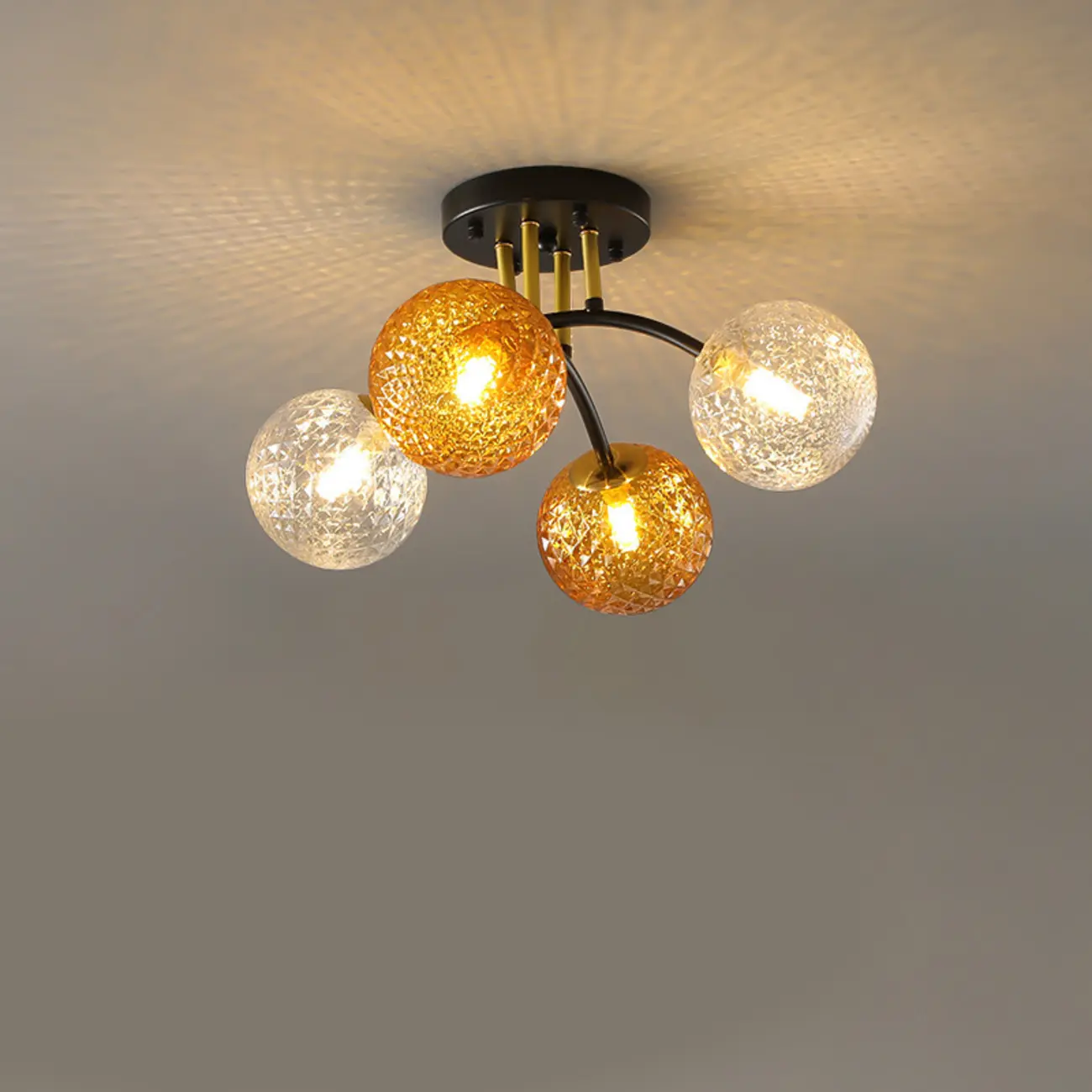 Modern Smoke Grey Glass Sphere Semi Flush Ceiling Light