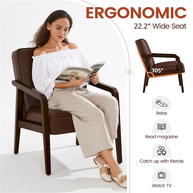 Yaheetech Modern Faux Leather Upholstered Accent Chair Armchair