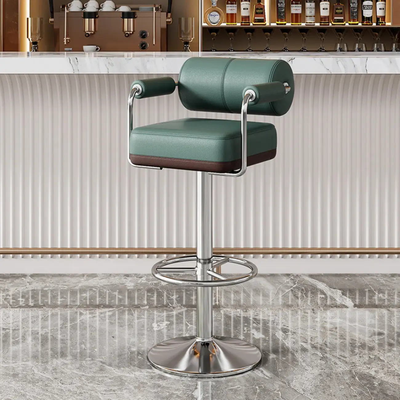 Square Adjustable Leather Gold Legs Swivel Bar Stools