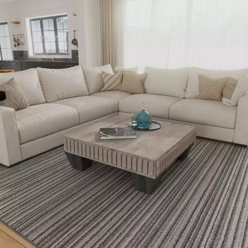 Royal Hampton Tokyo Inspired 36 Inch Square Mango Wood Coffee Table-Handcrafted with Elegant Sandblasted Gray Finish and Tapered Legs