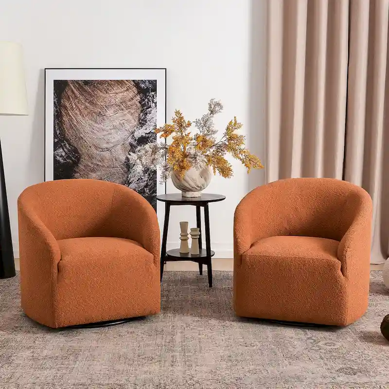 32W Boucle Upholstered Swivel Barrel Armchair (Set of 2)