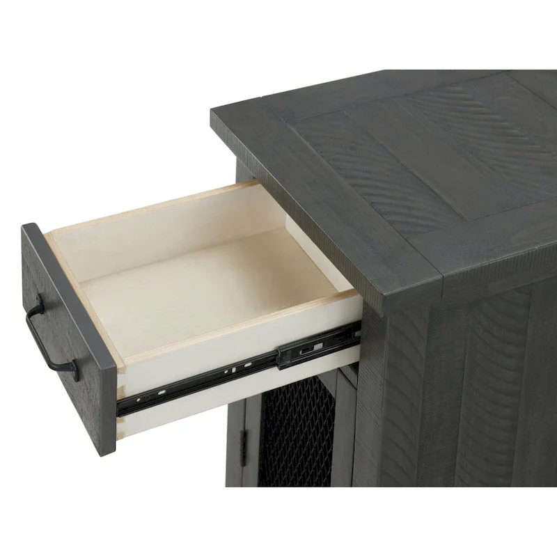 Rustic Solid Wood Chairside End Table with Hidden Charging Station