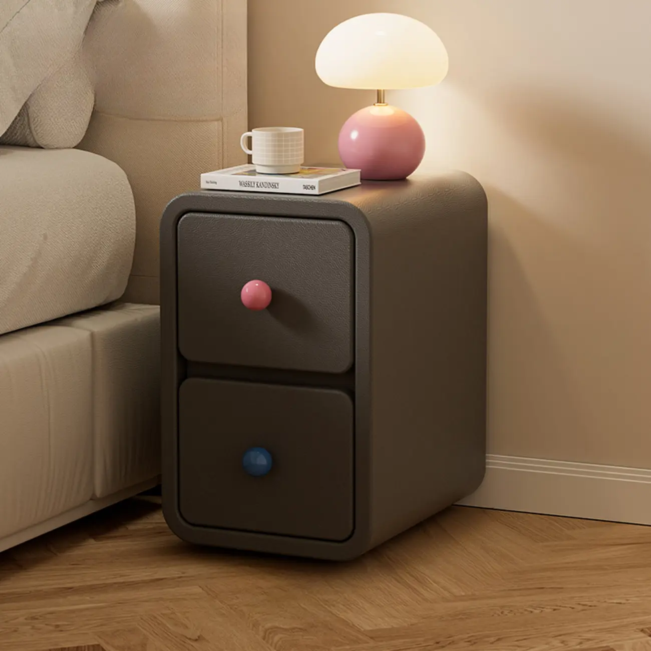 Narrow Rectangular Wood Nightstand with Drawers