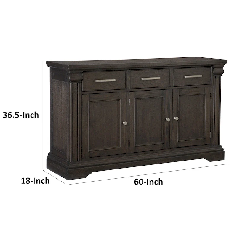 60 Inch Sideboard Server Buffet, 3 Drawer 3 Cabinet, Rustic Brown Wood