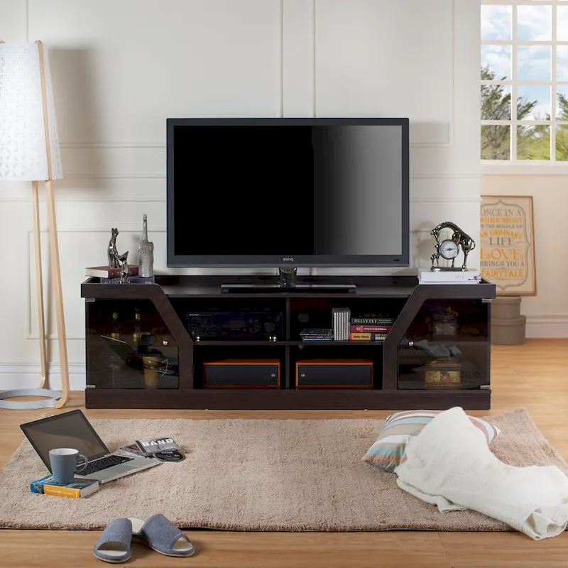 DH BASIC Modern Espresso 71   Wide Entertainment Center by Denhour