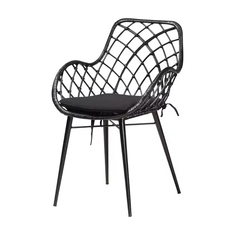 Black Rattan & Wood 5-Piece Dining Set for 4