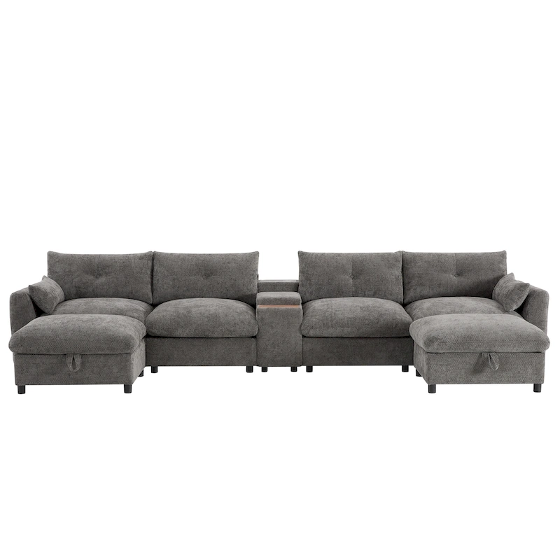 142 Modular U Shaped Sectional Sofa with Storage Ottomans and Console