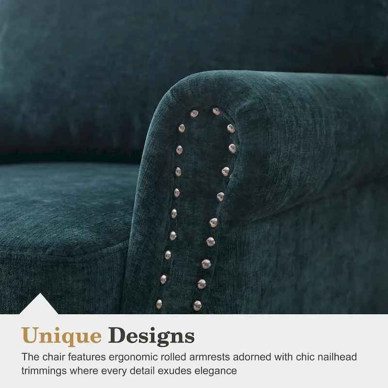 Modern Upholstered Armchair Nailhead Trim Accent Chair with Wood Legs