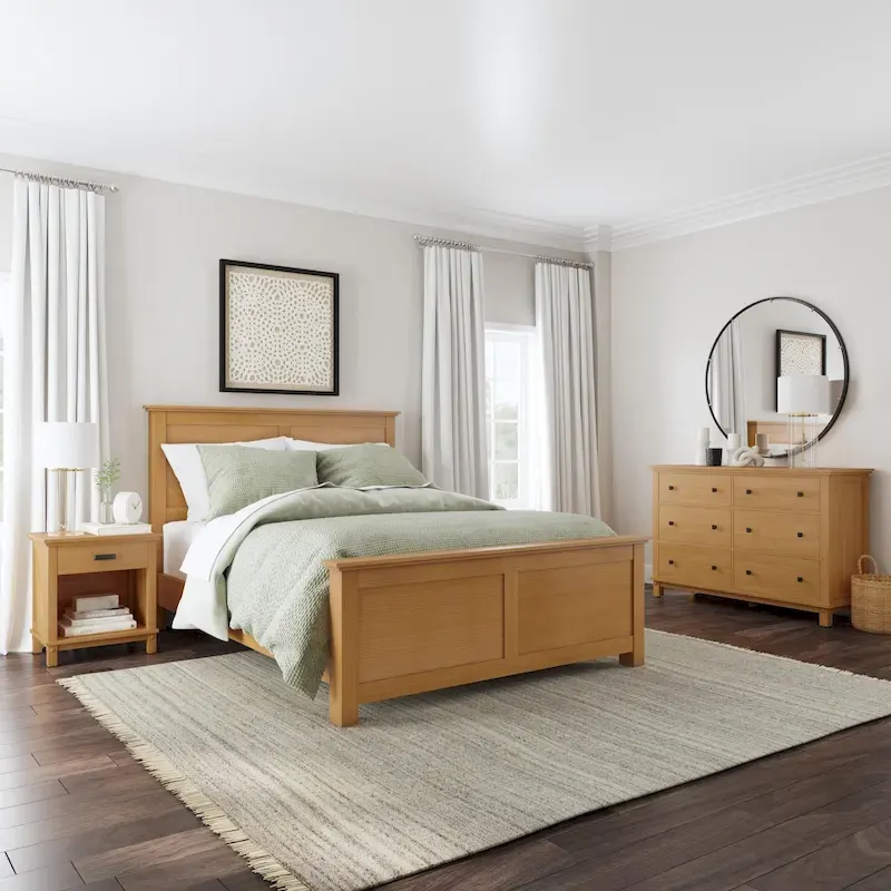 Oak Park Brown Wood Queen Bed, Nightstand and Dresser