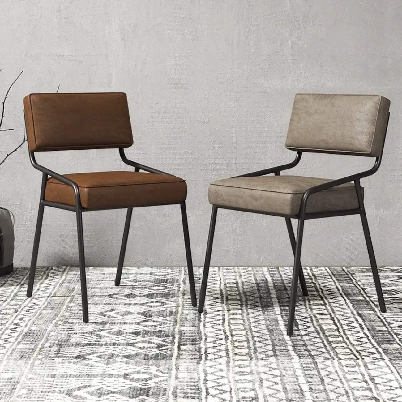 Modern Rectangle Faux Leather Open Back Dining Chair