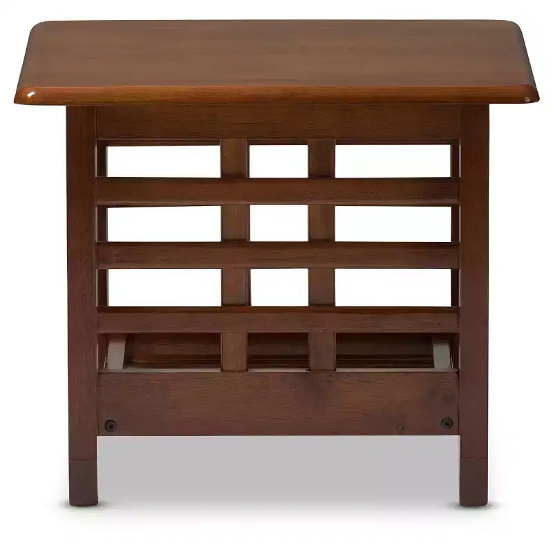 Baxton Studio Larissa Modern Classic Mission Style Living Room Occasional End Table Cherry Brown: Rubberwood Square Side Table with Shelf