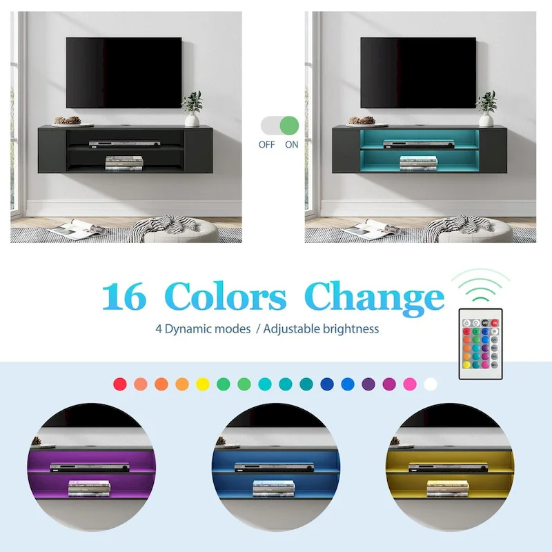 WAMPAT Floating TV Stand Shelf Wall Mounted Entertainment Center Floating Cabinet Media Hutch Under TV, 39 Inch