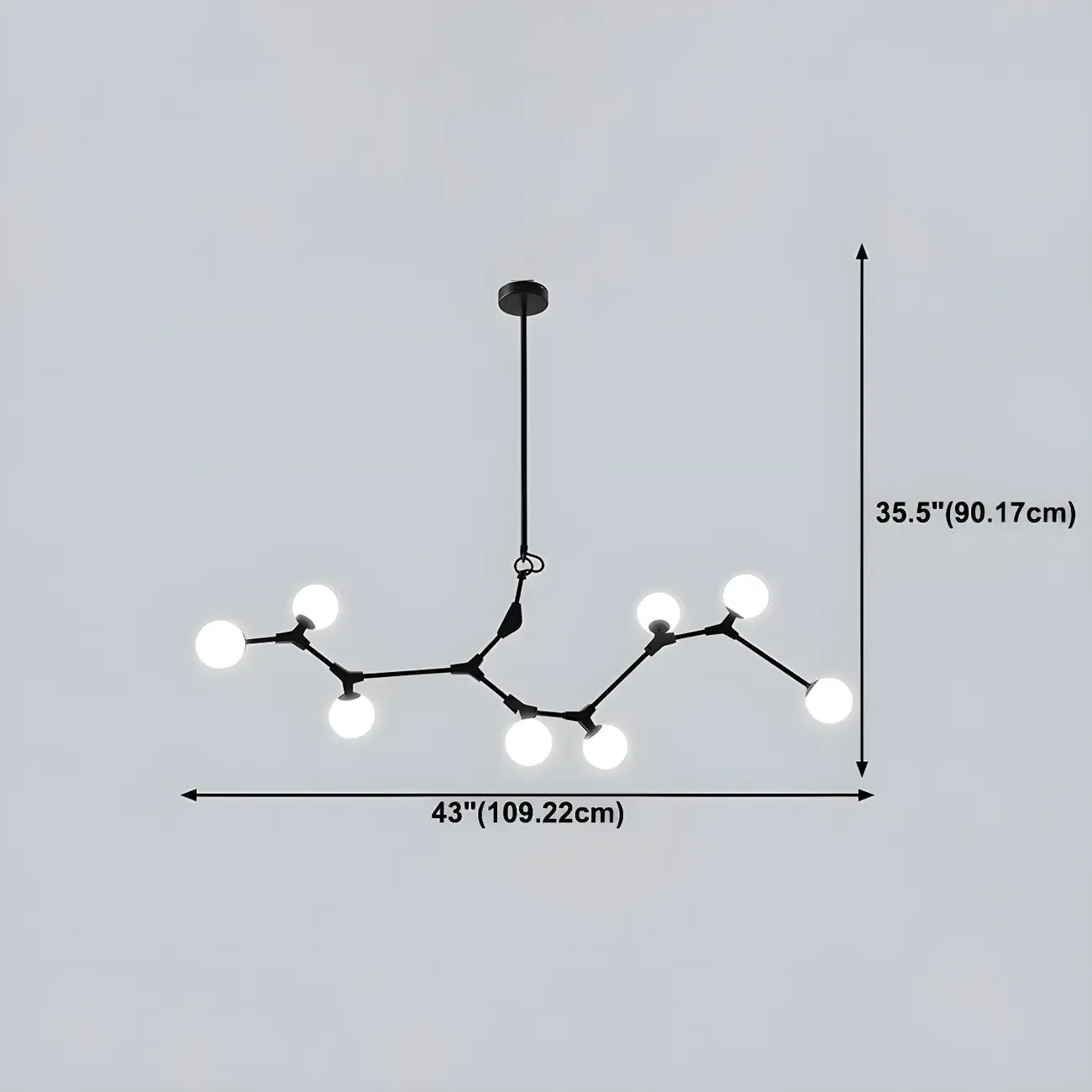 Modern Black Branch Globe 8-Light Island Chandelier
