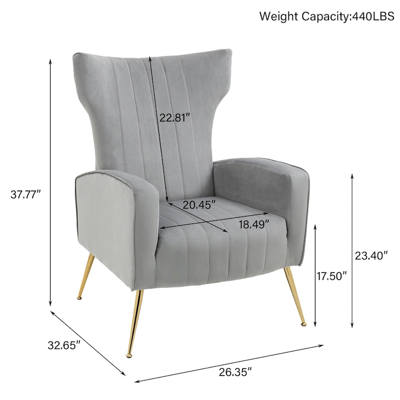 Upholstered Wingback Accent Chair - 26.4 W x 37.8 H x 32.6 D