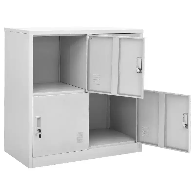 Locker Cabinet Light Grey and Red Steel Medium