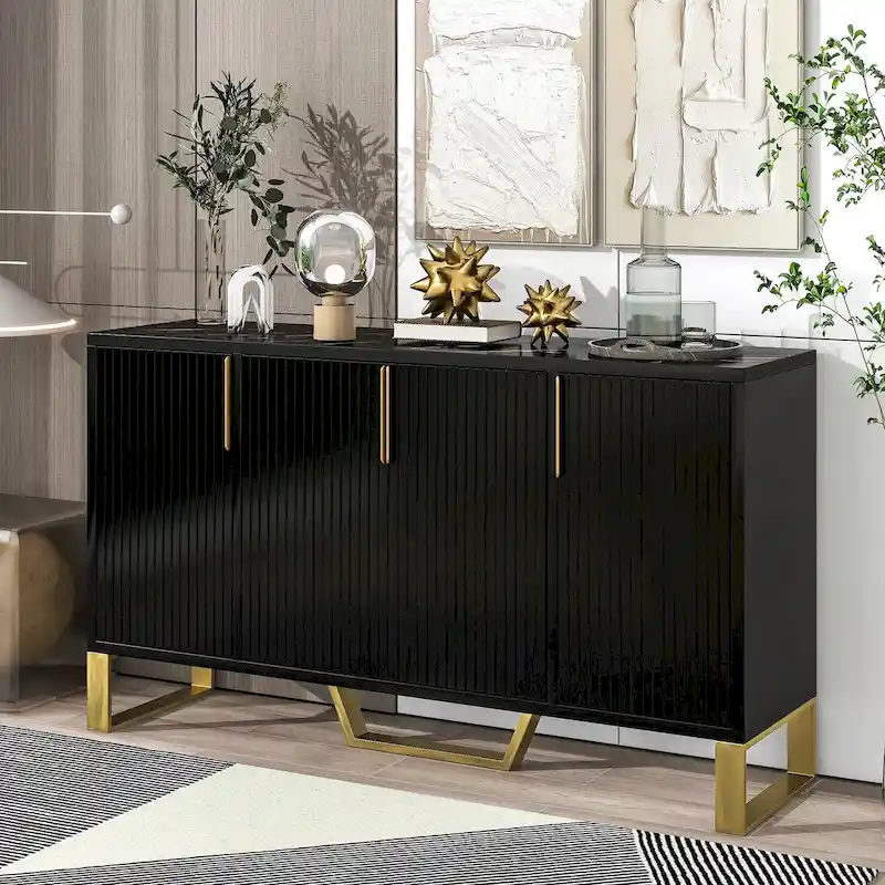 Modern sideboard with Four Doors, Metal handles & Legs and Adjustable Shelves Kitchen Cabinet