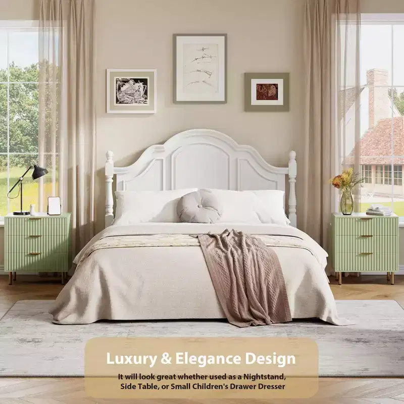 3 Drawer Dresser for Bedroom, Fluted Modern Nightstand with Deep Drawers, Chest of Drawers with Wide Top, Wooden Dresser Organizer, Side Table