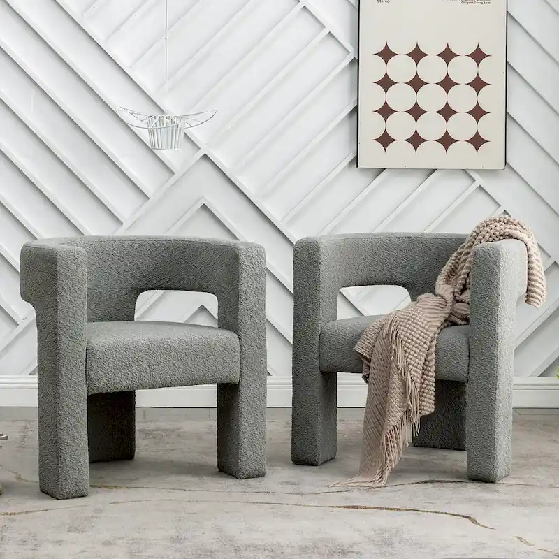 KINWELL 28 Wide Boucle Upholstered Square Armchair (Set of 2)