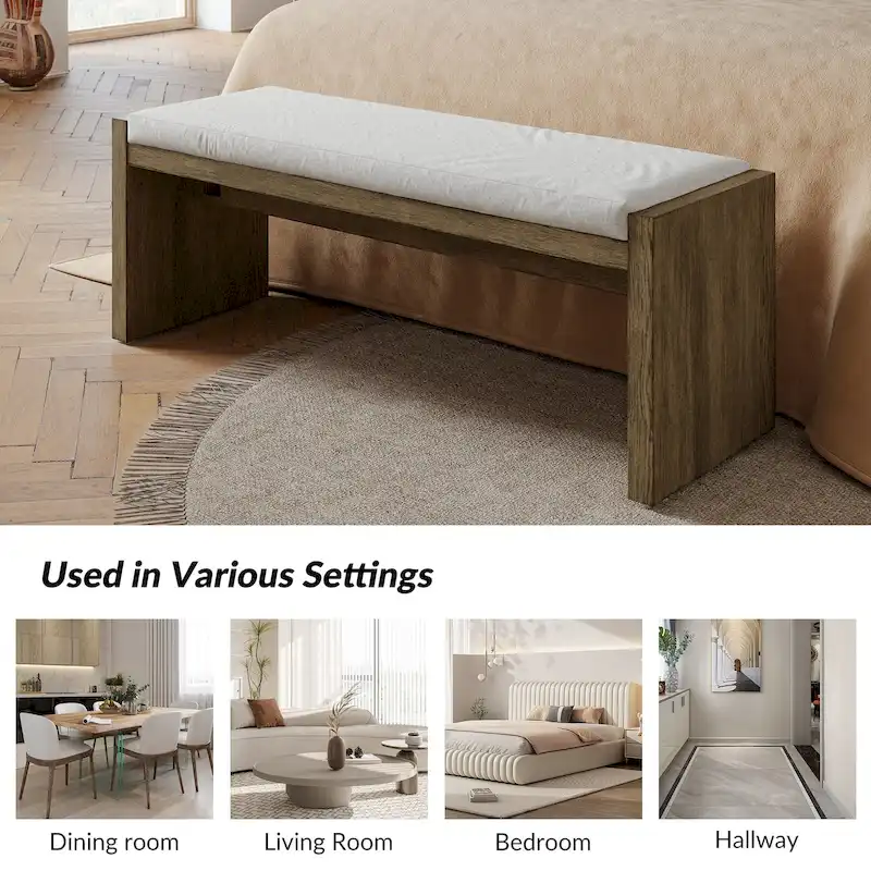 Berta Transitional Solid Wood Upholstered Bench by HULALA HOME