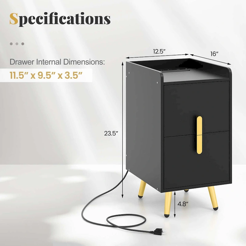 Costway Nightstand with Charging Station Home Bedside Sofa Side Tables