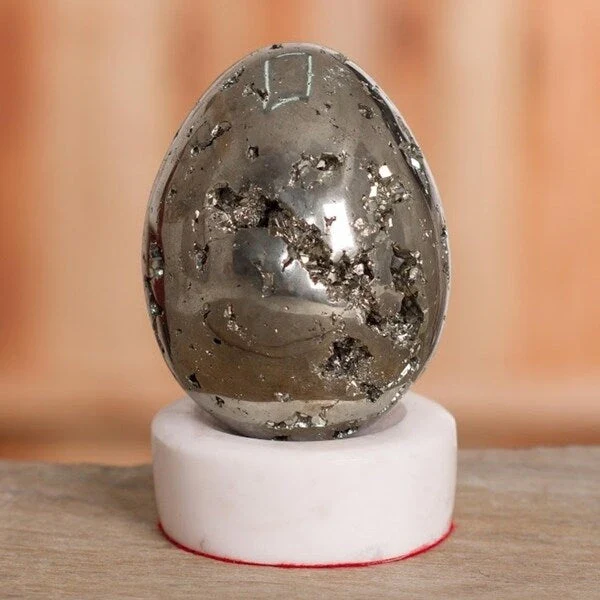 Handmade Sparkling Egg Pyrite Sculpture (Peru)