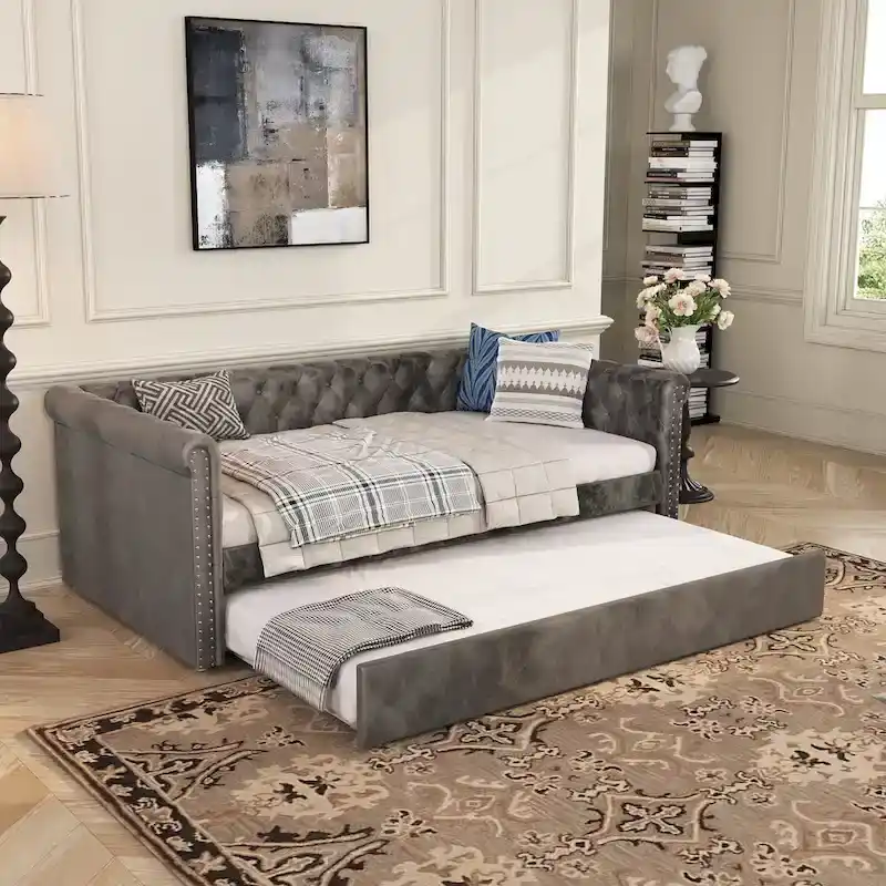 Christopher Knight Home - Augusta Velvet Upholstered Tufted Daybed with Trundle Design