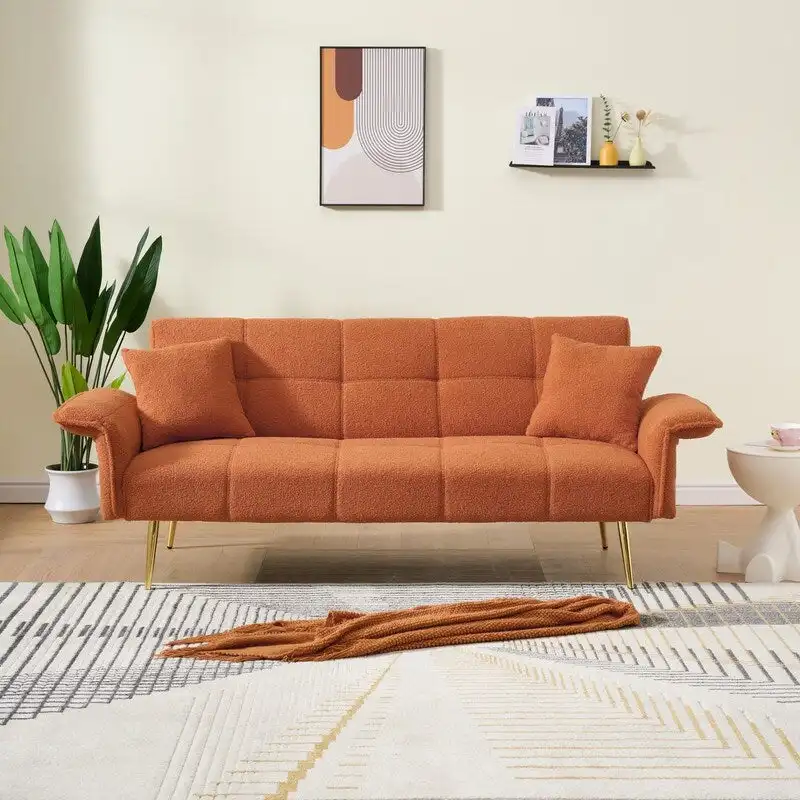 79.92 Teddy Velvet Upholstered Sofa Bed with Adjustable Back and Armrests