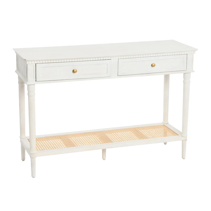 Acacia Wood Console Table with Cane Shelf